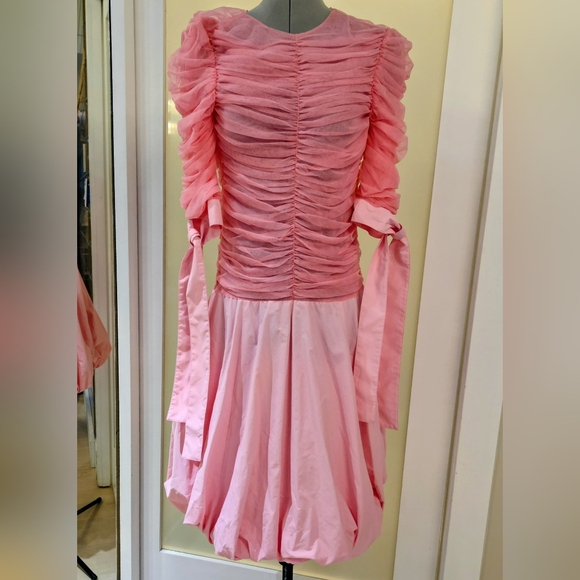 RENAISSANCE Sakura tulle & cotton Ruched Dress with Puff Skirt,Pink Adorable NWT - Picture 5 of 15